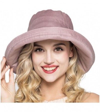 Bucket Hats Women Foldable Wide Brim Fold Up Cotton Sun Shade Hat UPF50+ with Bowtie - Rose - CE18DUCL0EW