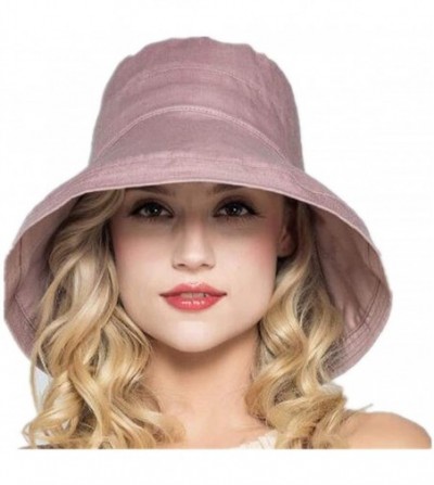 Bucket Hats Women Foldable Wide Brim Fold Up Cotton Sun Shade Hat UPF50+ with Bowtie - Rose - CE18DUCL0EW