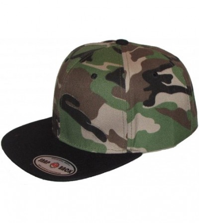 Baseball Caps Two Tone Green Camouflage and Black Bill - Flat Bill Snapback. - CJ11GMHG4C5