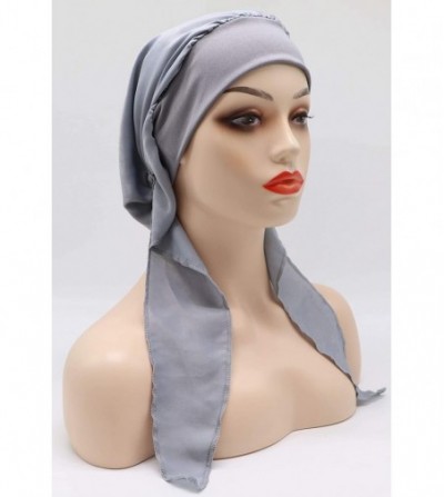 Skullies & Beanies Chemo Cancer Head Scarf Hat Cap Tie Dye Pre-Tied Hair Cover Headscarf Wrap Turban Headwear - Grey - CJ18R8...