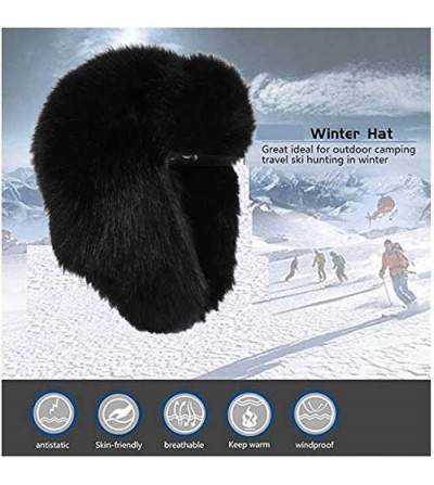 Bomber Hats Women's Faux Fur Ushanka Hat Adjustable Winter Trapper Russian Soviet Hat for Men Skiing - Black - CE18WWQM7RH