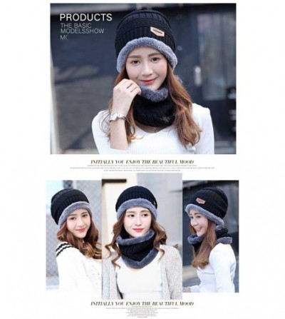 Skullies & Beanies Womens Beanie Winter Hat Scarf Set Slouchy Warm Snow Knit Skull Cap - Beanie + Scarf (Black) - C8184WMWEQ2