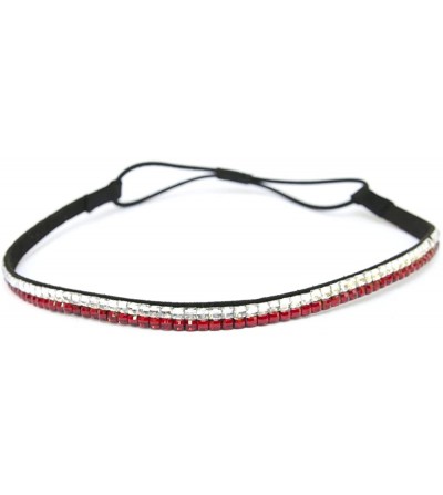 Headbands Custom Color Bling Shimmering Rhinestone Elastic Stretch Headbands - Thin Clear/Red - CK11JAY3HMB