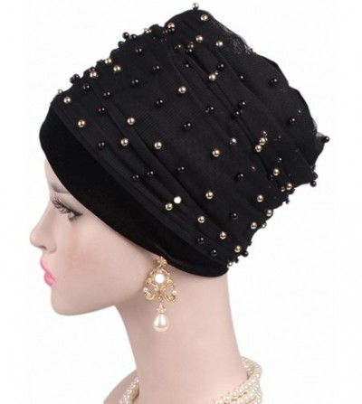 Skullies & Beanies Womens Removable Bowknot Hijab Turban Dual Purpose Cap - Black1 - CO18DI4OHNL