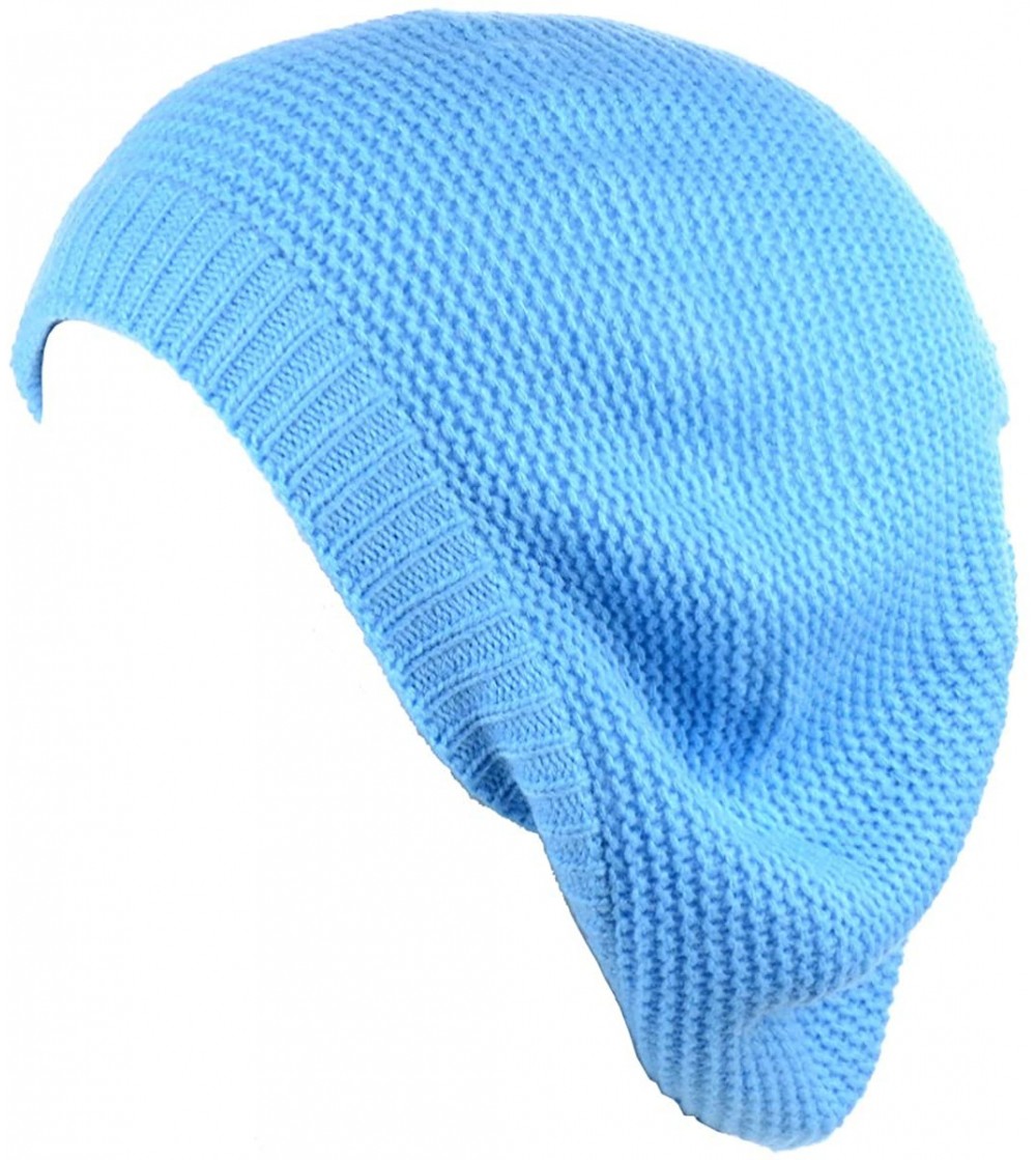 Berets JTL Beret Beanie Hat for Women Fashion Light Weight Knit Solid Color - Light Blue - CS18QHKH5QN