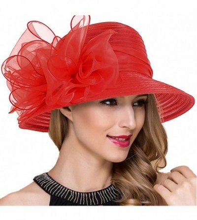 Bucket Hats Lady Church Derby Dress Cloche Hat Fascinator Floral Tea Party Wedding Bucket Hat S051 - Red - CK18C802WLK