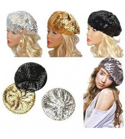 Berets Women Girls Sequin Beret Beanie Hat Cap Fashion Bright Vintage Classic Shining Headwear - A1-black - CW186355QAN