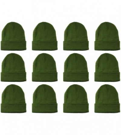 Skullies & Beanies Unisex Beanie Cap Knitted Warm Solid Color and Multi-Color Multi-Packs - 12 Pack - Army Green - CI187C4KWES