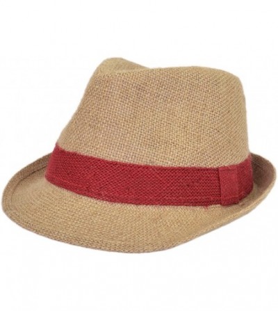 Fedoras Classic Burlap Style Tan Fedora Straw Hat Band Avail - Red Band - C111ZQ216VL