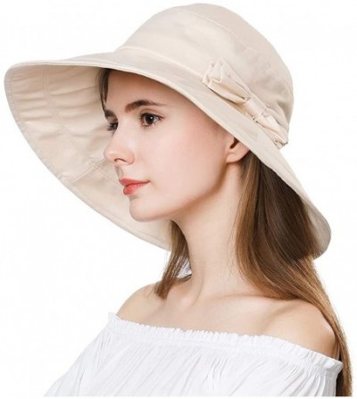 Sun Hats Womens UPF50 Cotton Packable Sun Hats w/Chin Cord Wide Brim Stylish 54-60CM - 69038_beige - CH196AEI46R