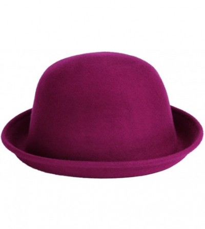 Fedoras Women's Roll-up Brim Bowler Hat Wool Felt Fedora Hat Panama Jazz Hat - Purple - C31838NZK7I