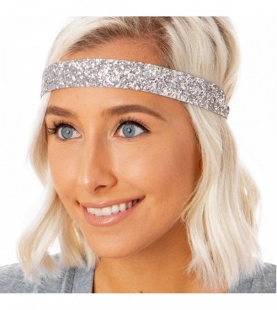 Headbands Women's Adjustable Non Slip Wide Bling Glitter Headband Silver Multi Pack - Silver & Purple 2pk - CV195E8UZZ4