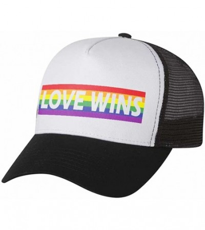 Baseball Caps Love Wins Pride Parade Hat Gay & Lesbian Pride Rainbow Flag Trucker Hat Mesh Cap - Wow Pink/White - C418CU3TSC4