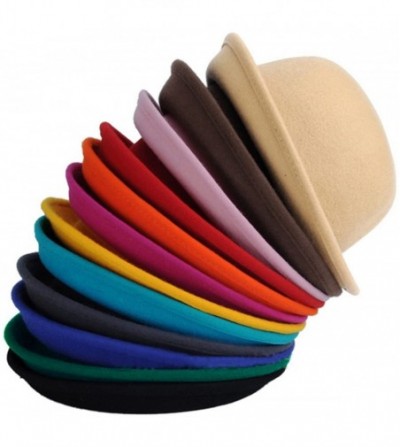 Fedoras Women's Roll-up Brim Bowler Hat Wool Felt Fedora Hat Panama Jazz Hat - Purple - C31838NZK7I