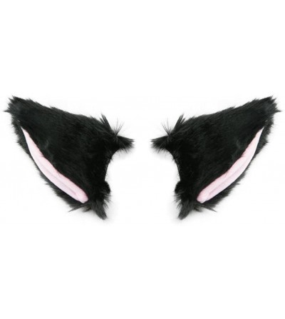Headbands Cat Fox Long Fur Ears Hair Clip Cosplay Costume Kit Fancy Dress Halloween Party - Black + Pink - CR18I25WGST