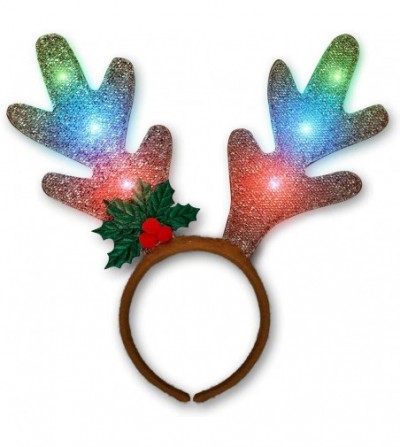 Headbands Gold Sequin Reindeer Antlers Light Up Headband with Multicolor LED Lights - C418M620032