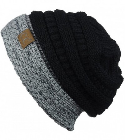 Skullies & Beanies Cable Knit Soft Stretch Multicolor Stitch Cuff Skully Beanie Hat - Black - CQ186Z3O9O7