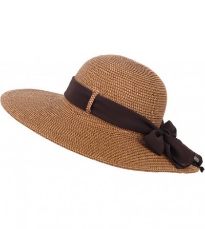 Sun Hats Women's Summer Foldable Wide Brim Beach Straw Sun Visor Hats - 280_brown - C811MAP0E5Z
