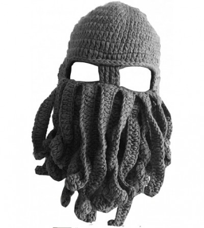Skullies & Beanies Knit Beard Octopus Hat Mask Beanies Handmade Funny Party Caps with Wig Hair Winter - CT1855I9S48