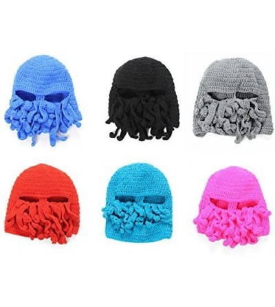 Skullies & Beanies Knit Beard Octopus Hat Mask Beanies Handmade Funny Party Caps with Wig Hair Winter - CT1855I9S48