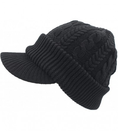 Skullies & Beanies Mens Outdoor Winter Newsboy Visor Hat Thick Warm Cable Knit Beanie - Black - CO18GZ4R054