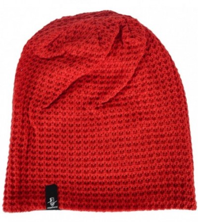 Skullies & Beanies Women's Knit Slouchy Beanie Baggy Skull Cap Turban Winter Summer Beret Hat - Solid Red - CS18UEXS7NG