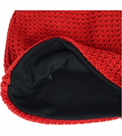 Skullies & Beanies Women's Knit Slouchy Beanie Baggy Skull Cap Turban Winter Summer Beret Hat - Solid Red - CS18UEXS7NG