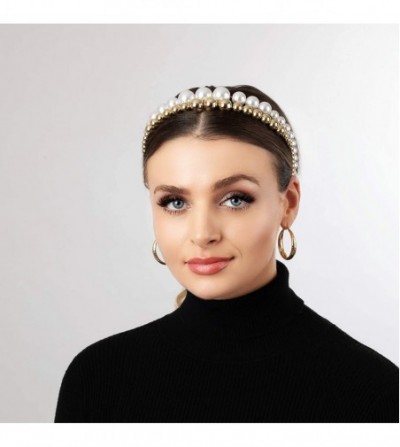 Headbands Trendy Ladies Elegant Pearl Headband Crown (Gold) - CS18SU3EMDZ