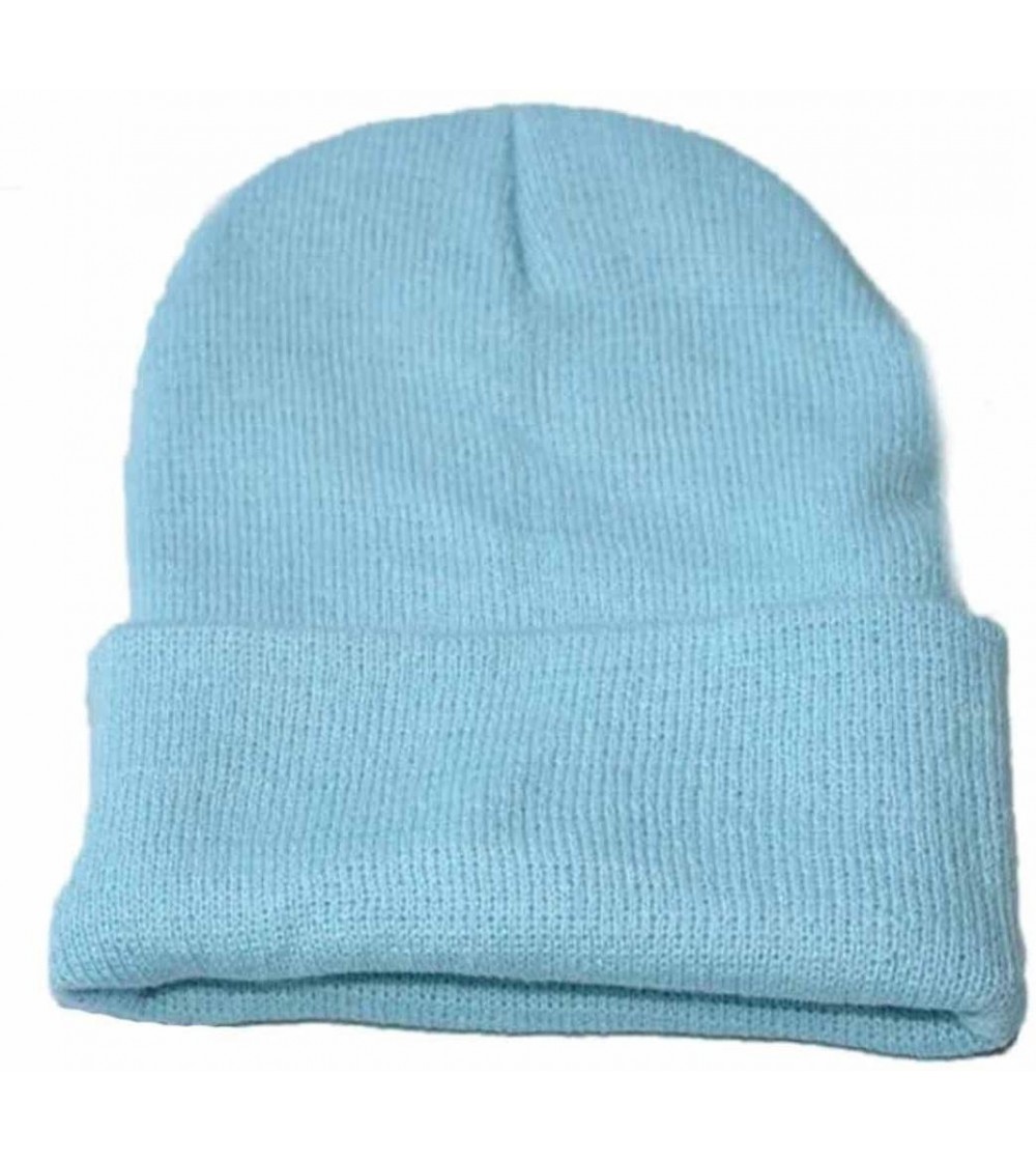 Newsboy Caps Unisex Solid Slouchy Knitting Beanie Warm Cap Ski Hat - Light Blue - C818EM3K4SM