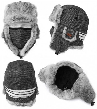 Bomber Hats 100% Rabbit Fur Winter Hats for Men Womens Warm Ushanka Russian Trapper Hat Outdoor Hunting Ski - 89098black - CA...