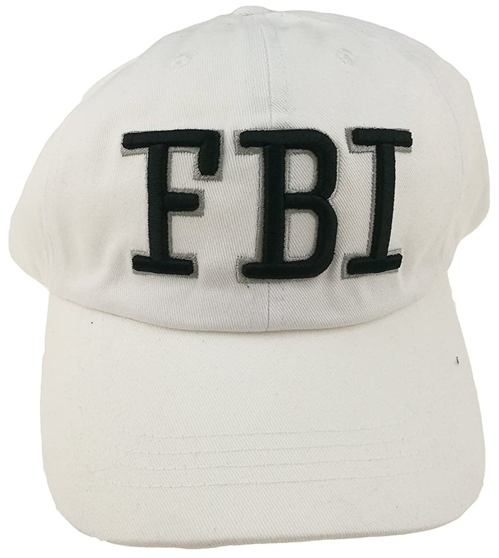 Baseball Caps Embroidery FBI Baseball Cap Washed Baseball Hat - White - CU187YTITE8