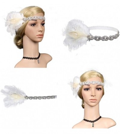 Headbands 1920s Flapper Headbands Great Gatsby Rhinestone Headpiece with Peacock Feather Jewel Hair Accessories - White - CM1...