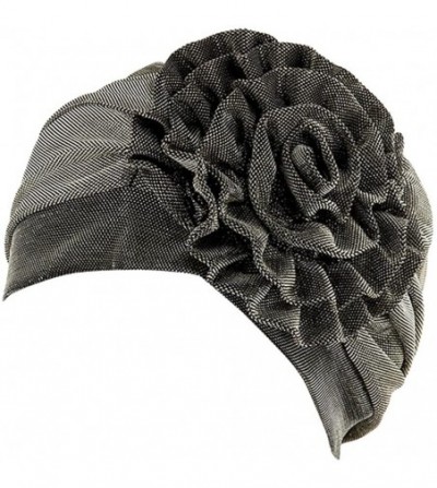 Skullies & Beanies Women Hair Loss Cap Pleated Big Flower Cancer Hat Beanie Turban Head Wrap Caps - Khaki - CG18GKO7XAU