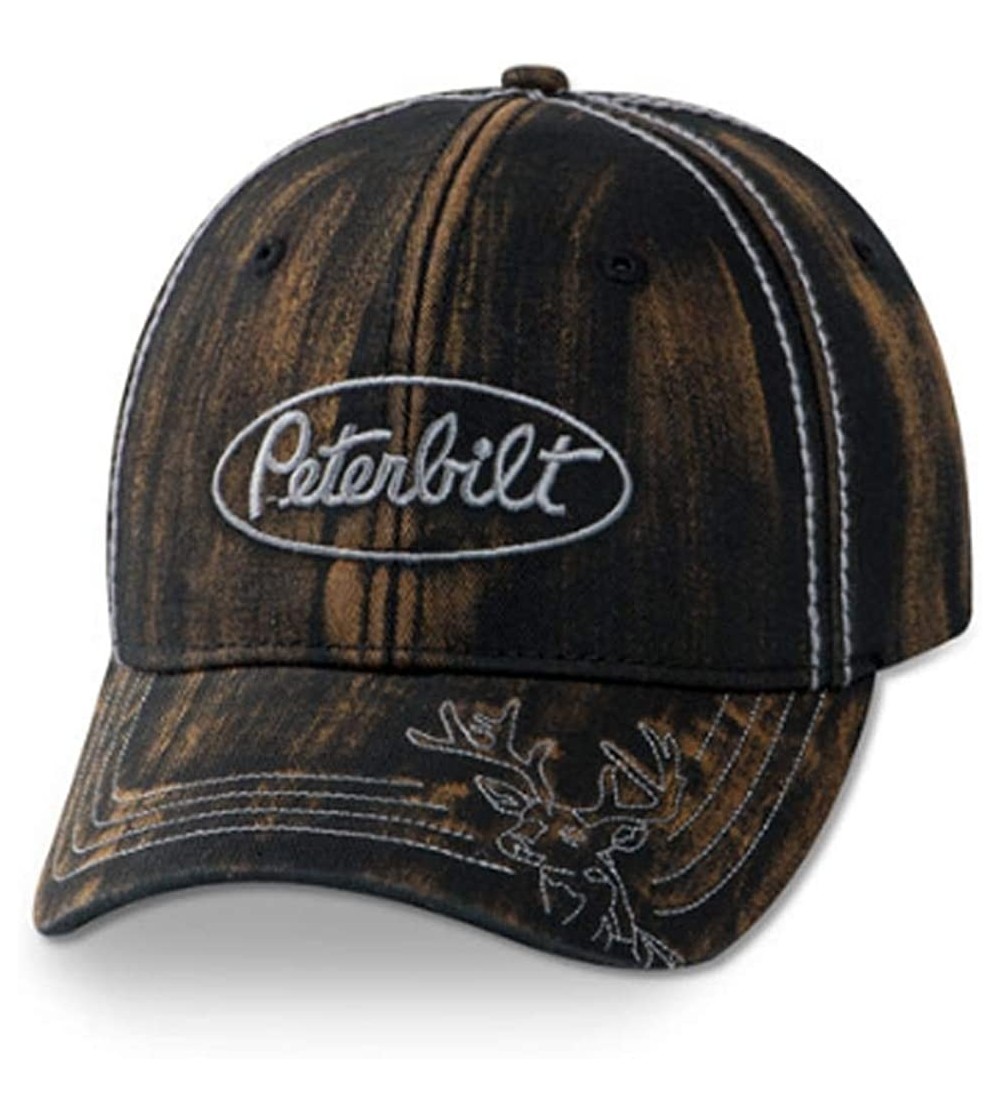 Baseball Caps Peterbilt Trucks Dark Brown Bleached Washed Buck Deer Contrast Stitch Hat/Cap - CK18XTID7UQ