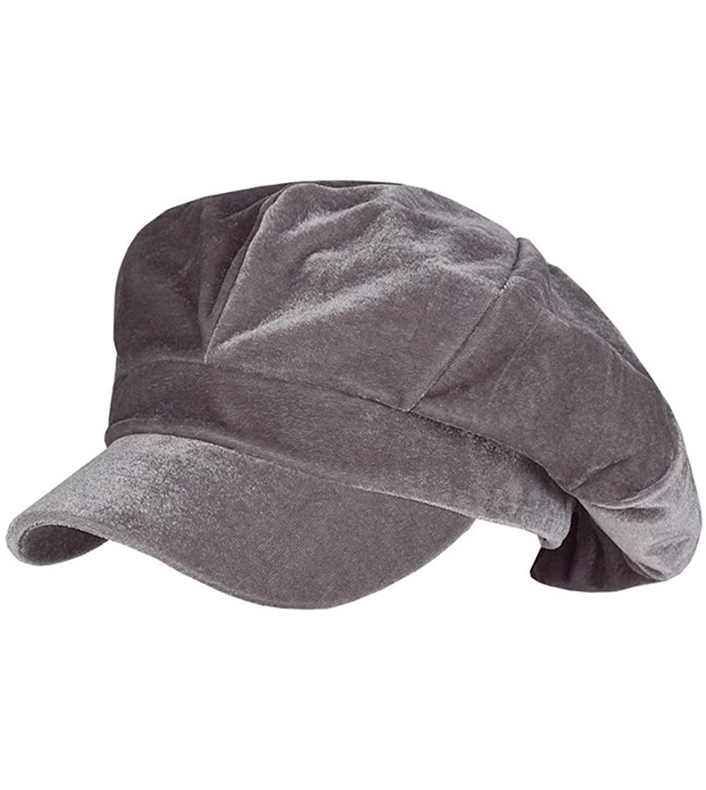 Newsboy Caps Women Newsboy Hat Velvet Visor Beret Cap 8 Panel - Velour Grey - C31888MSZYS