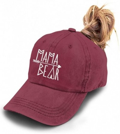 Baseball Caps Mama Bear Denim Hat Adjustable Female Stretch Baseball Hats - Ponytail Red - C118SYI94W6