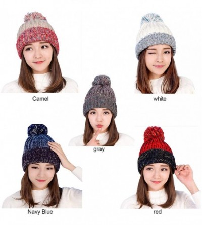 Skullies & Beanies Women Winter Knit Beanie- Thickened Windproof Hat- Warm Lining Trendy Warm Cap - Red - CU18AUT4I72
