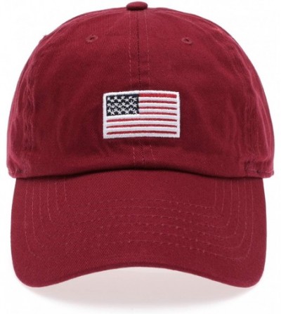 Baseball Caps USA American Flag Embroidered 100% Cotton Adjustable Strap Baseball Cap Hat - Flag - Burgundy - CT18D08WG27