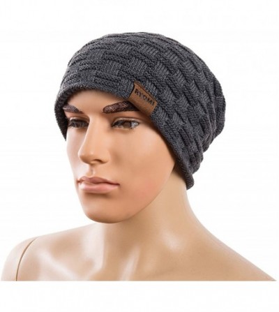 Skullies & Beanies Beanie Hat for Men and Women Fleece Lined Winter Warm Hats Knit Slouchy Thick Skull Cap - Black & Gray2 - ...