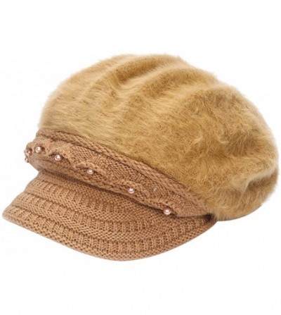 Berets Fashion Women's Warm Thicken Wool Berets Hat Winter Plush Pearl Knit Wide Wide-Brimmed Hat Cap - Brown - CD192ZROOA9
