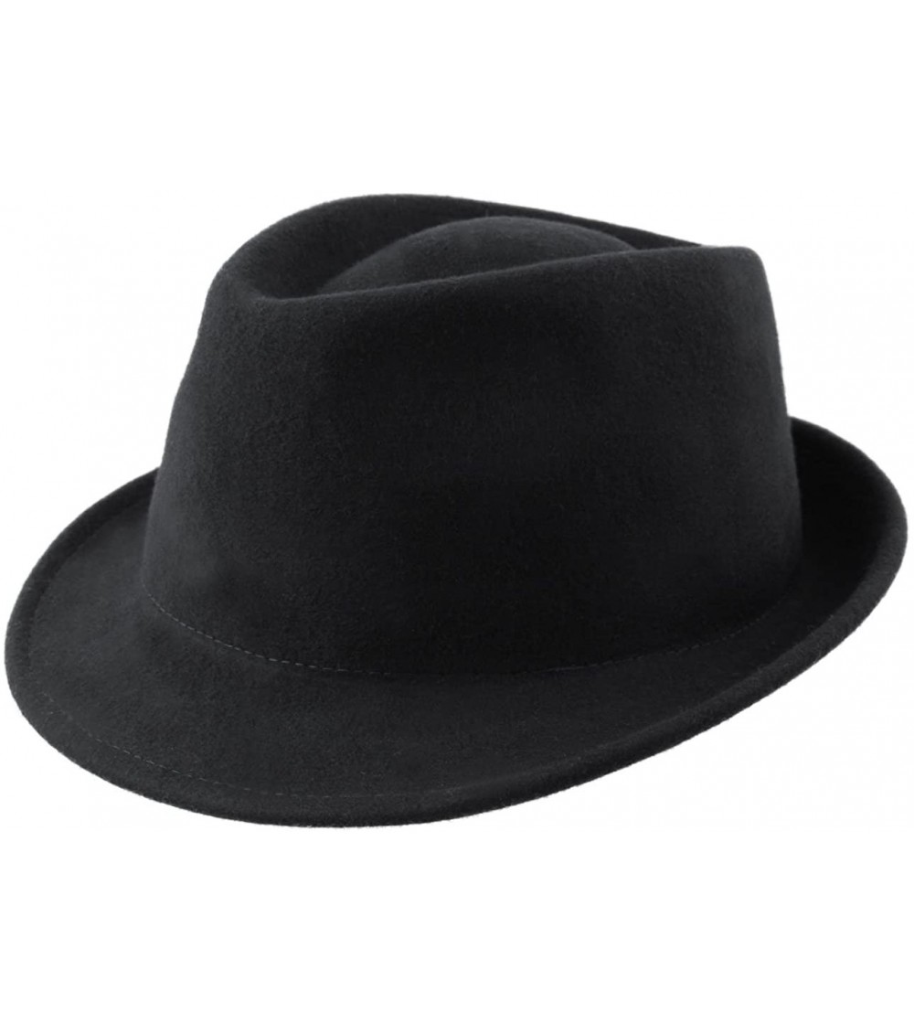 Fedoras Nude Felt Trilby Wool Felt Trilby Hat Packable Water Repellent - Noir - C71889WIKYO