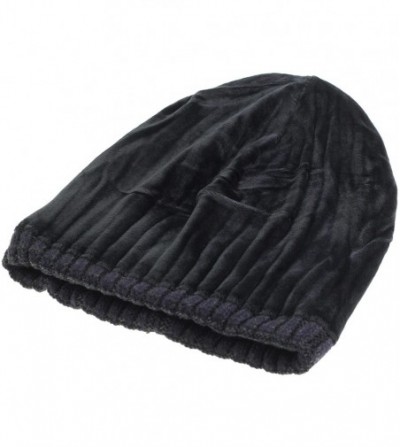 Skullies & Beanies Classic Men's Warm Winter Hats Thick Knit Cuff Beanie Cap with Lining - Navy Blue - C212MRGYLUL