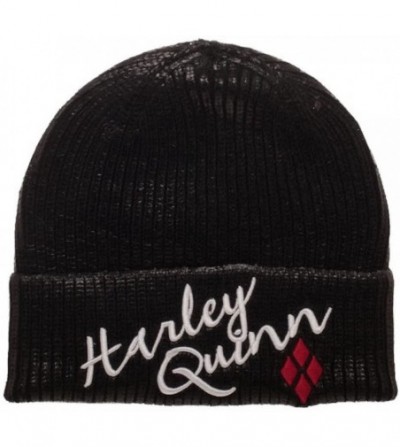 Skullies & Beanies Harley Quinn Logo Metallic Coated Soft Knit Winter Beanie Hat - CJ187RINW8D