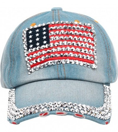 Baseball Caps American Flag Rhinestone Jeans Denim Baseball Adjustable Baseball Cap Hat - Light Blue - C811ZVBUNST