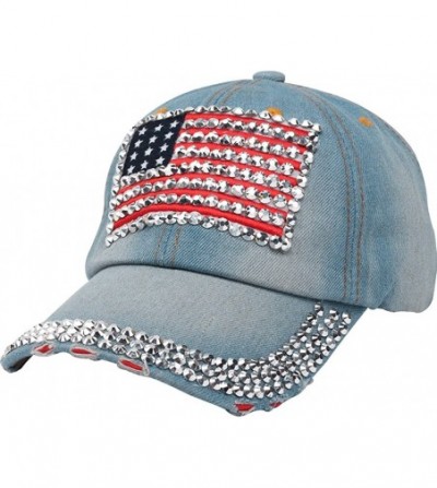 Baseball Caps American Flag Rhinestone Jeans Denim Baseball Adjustable Baseball Cap Hat - Light Blue - C811ZVBUNST