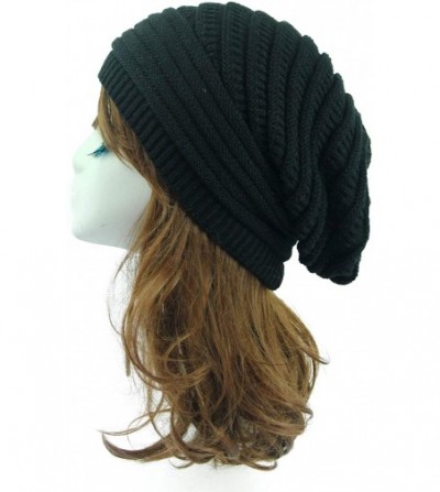 Skullies & Beanies Women Knit Baggy Oversize Slouchy Beanie Hat Soft Winter Beanie Skull Cap - Black - CX18Z98X9H0