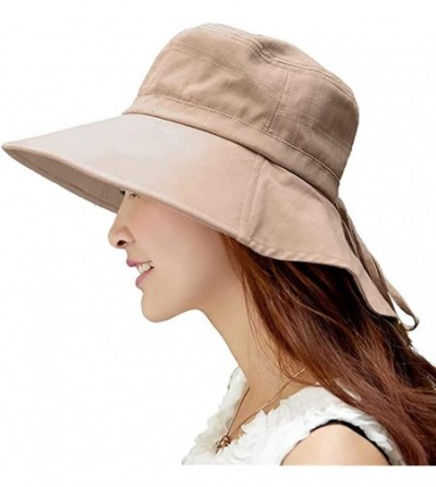 Sun Hats Womens Summer Flap Cover Cap Cotton UPF 50+ Sun Shade Hat with Neck Cord - 1005_khaki - CS12E6RSK0V