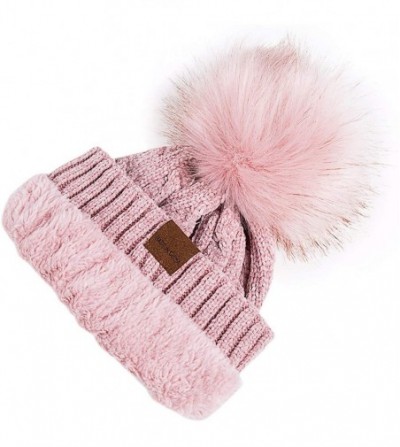 Skullies & Beanies Women Winter Pom Pom Beanie Hats Warm Fleece Lined-Chunky Trendy Cute Chenille Knit Twist Cap - 5-white+pi...