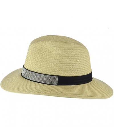 Sun Hats Women's Paper Woven Rhinestone Band Panama Sun Hat - Natural - CS18CNC9CLS