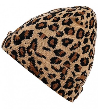 Skullies & Beanies Unisex Classic Knit Beanie Women Men Winter Leopard Hat Adult Soft & Cozy Cute Beanies Cap - Yellow - CP19...